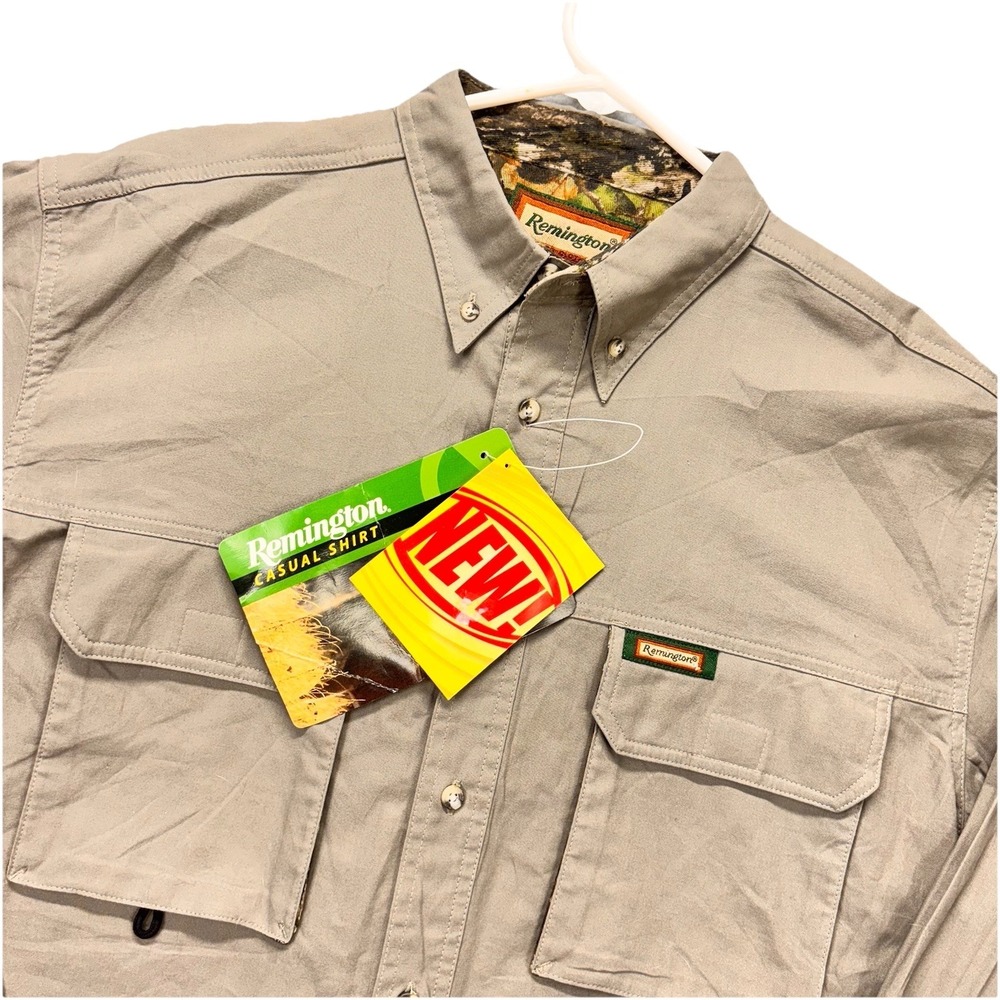 Remington Casual Shirt Mens L Gray Patch Pockets Vented Brushed Cotton NEW